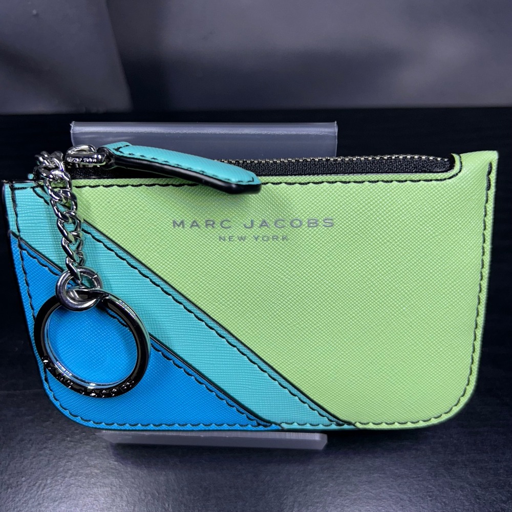 Marc Jacobs Saffiano Leather Colorblock Top Zip Multi Wallet Green Blue M0014812